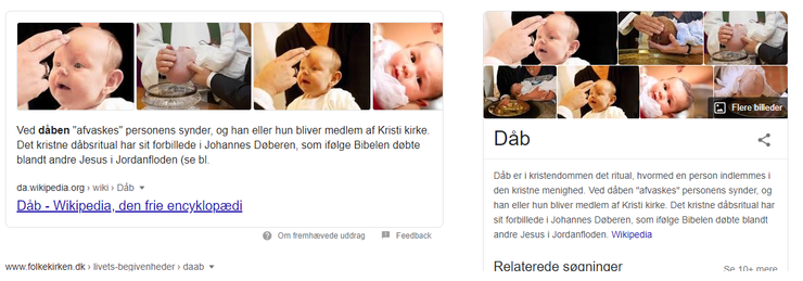 Skærmbillede af googlesøgning efter dåb