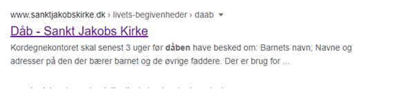 Googles visning af søgeresultat for siden dåb - sankt jakobs kirke