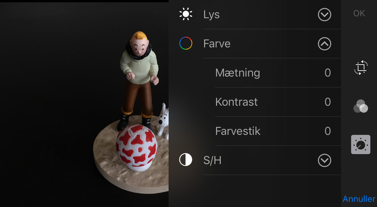 Tintin-figur og kameraindstillinger